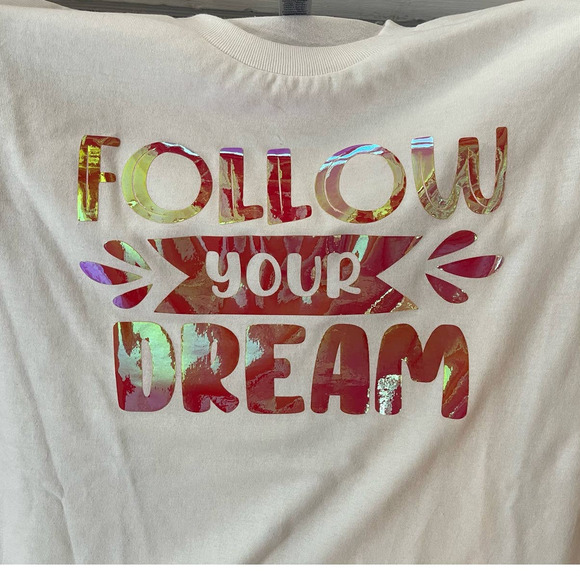 Follow Your Dream Tee Shirt Short Sleeve Unisex‎ Small Holographic Design NEW - Picture 2 of 6